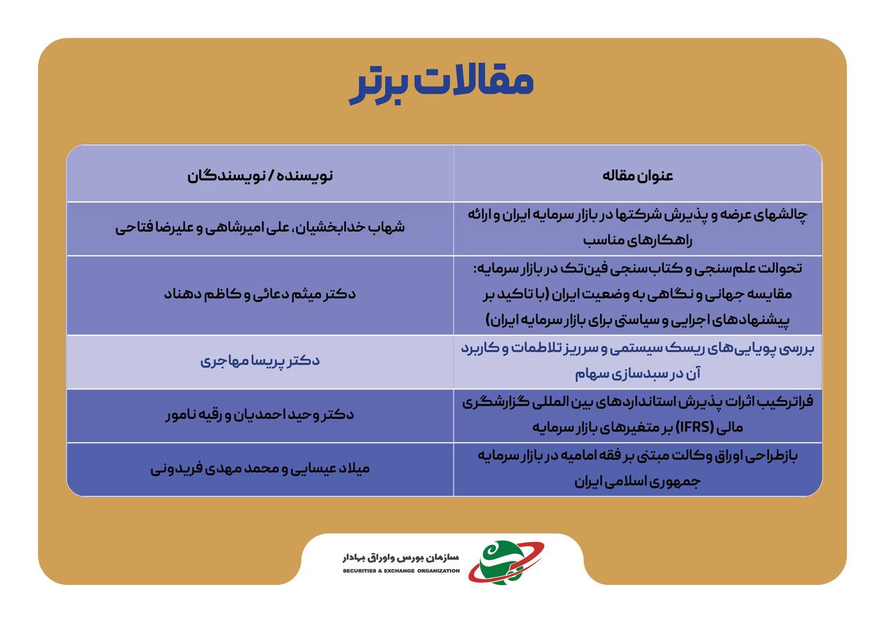 ۵ مقاله برتر در همایش سالانه بازار سرمایه معرفی شدند


